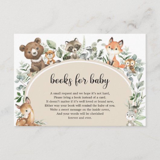 ボーホセージ緑の森林動物の本ベビー エンクロージャーカード (正面)