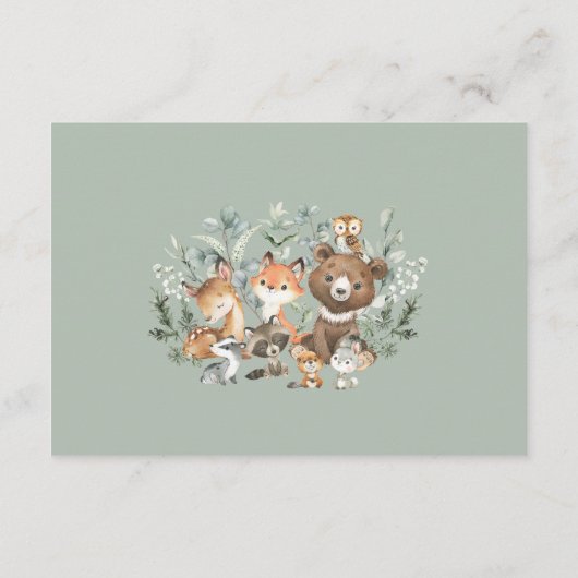 ボーホセージ緑の森林動物の本ベビー エンクロージャーカード (裏面)