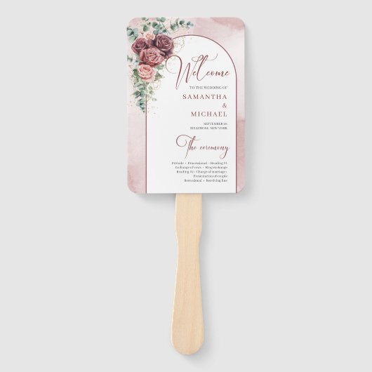 ボーホダークマルーンと赤面バラユーカリ金ゴールド ハンドファン (正面)