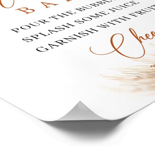 ボーホテラコッタとバーガンディのフラワーミモザバー ポスター (角)