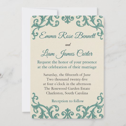 ボーホテラコッタベージュの羽根 招待状 (正面)