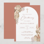 ボーホテラコッタ アーチ パンパスグラス 洗礼 招待状 (正面/裏面)