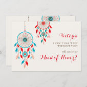 ボーホトライバルの羽毛ドリームキャッチャーの花嫁カード メニュー (正面/裏面)