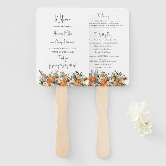 ボーホドライ柑橘類のグリーンリーウェディングプログラムファン ハンドファン (正面&裏面)