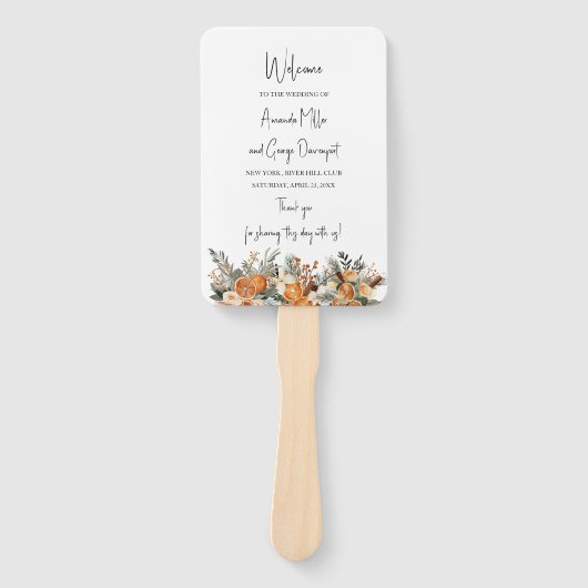 ボーホドライ柑橘類のグリーンリーウェディングプログラムファン ハンドファン (正面)