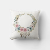 ボーホドリームキャッチャー フラワー リース 水彩画 クッション (正面)