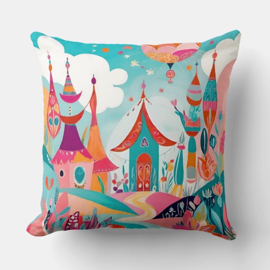 「ボーホドリームスケープ抽象芸術イラストレーションクッション」 クッション (正面)