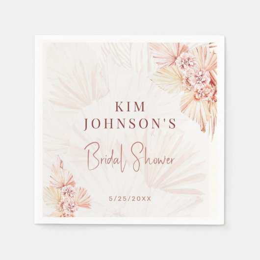 ボーホパンパスグラス ブライダルシャワー モダン ボヘミア スタンダードカクテルナプキン (正面)