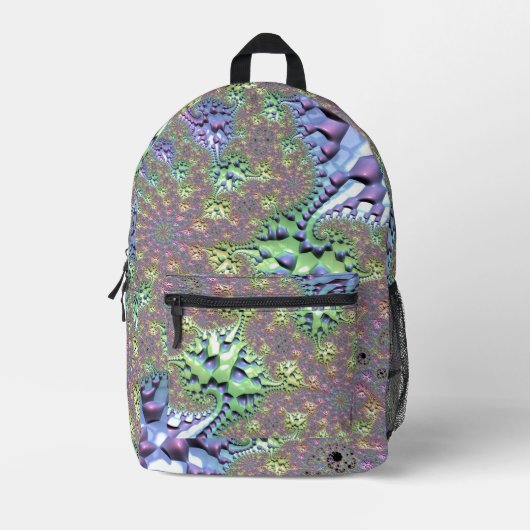 ボーホヒッピーGroovy光沢のあるレインボーカラフルフラクタル プリントバックパック (正面)