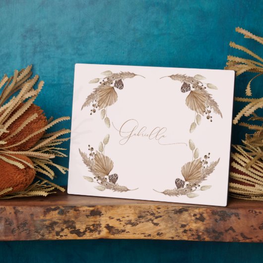 ボーホピンク名前をカスタムする卓上歯垢イーゼル フォトプラーク (側面)