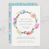 ボーホフェザービーズ水彩結婚式 招待状 (正面/裏面)