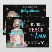 **ボーホベイビーシャワー ニュートラル ピース＆ラブ ヒッピー** 招待状 (正面/裏面)