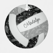 ボーホペイリーズ羽毛ブラックグレーバレーボール メタルオーナメント (正面)