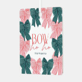 ボーホホレッドグリーン弓フォトクリスマスホリデー メタルオーナメント (正面左)