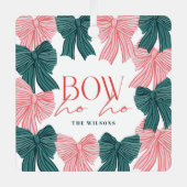 ボーホホレッドグリーン弓フォトクリスマスホリデー メタルオーナメント (正面)