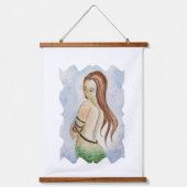 ボーホマーメイドウォーターカラーウッドトッピング 吊り下げ型タペストリー (正面)