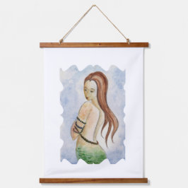 ボーホマーメイドウォーターカラーウッドトッピング 吊り下げ型タペストリー