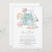 ボーホミントガールドレス木製のおもちゃピンクの虹 招待状 (正面/裏面)