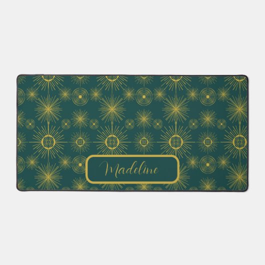 ボーホムーンスターズサンティール(緑がかった色)グリーンパターン デスクマット (正面)