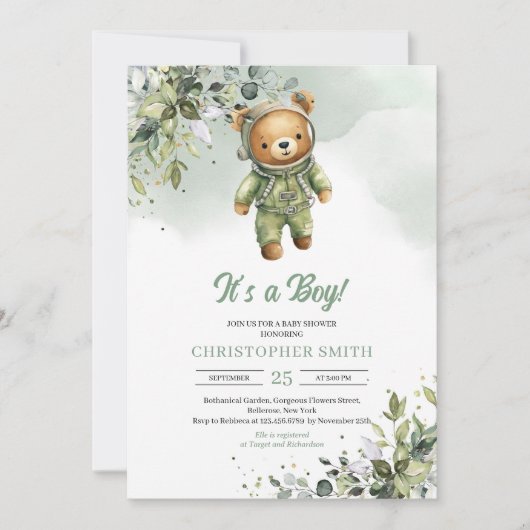 ボーホユーカリプタテディベア宇宙飛行士ニュートラル 招待状 (正面)