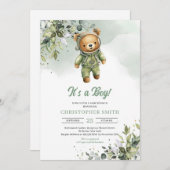 ボーホユーカリプタテディベア宇宙飛行士ニュートラル 招待状 (正面/裏面)