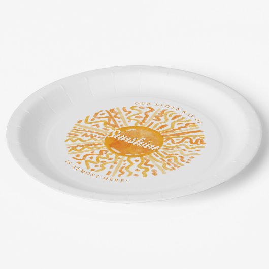 ボーホリトルレイのサンシャインオレンジ色の水色の太陽 ペーパープレート (アングル)