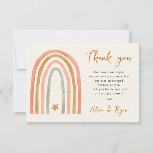 ボーホレインボーとスターベイビーシャワー詩 サンキューカード (正面)