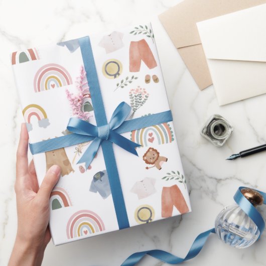 ボーホレインボーウォーターカラーベビーシャワーラッピング紙 ラッピングペーパー (ギフト)
