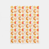 ボーホレインボーサンスターウォーターカラーオレンジパターン フリースブランケット (正面)