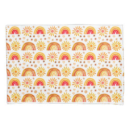 ボーホレインボーサンスターウォーターカラーオレンジパターン 枕カバー
