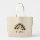 ボーホレインボーパーソナライズされたグリーンの名前 ラージトートバッグ (裏面)