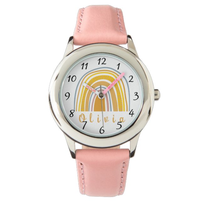 ボーホレインボーパーソナライズされた名付きお洒落 腕時計 (正面)