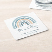 ボーホレインボーベビーシャワー スクエアペーパーコースター (アングル)