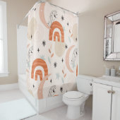 ボーホレインボー抽象芸術ラインアートムーンスター花 シャワーカーテン (インサイチュ)