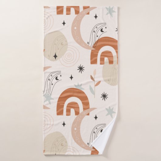 ボーホレインボー抽象芸術ラインアートムーンスター花 バスタオル (バスタオル)