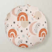 ボーホレインボー抽象芸術ラインアートムーンスター花 ラウンドクッション (裏面)