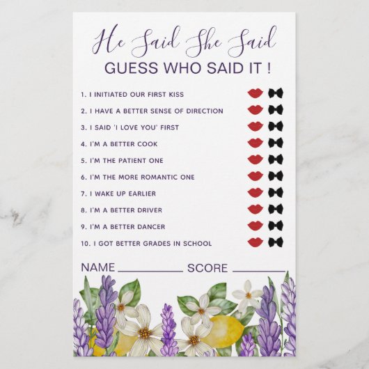 ボーホレモン&ラベンダー彼は彼女がゲームを言ったと言った チラシ (正面)