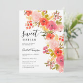 ボーホロマンチックかわいらしフローラスクリプトcoral sweet 16 招待状 (スタンド正面)