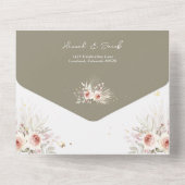 ボーホーなサージグリーンとラスティックな花のウェディング招待状（RSVP付き） オールインワン招待状 (裏面)