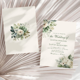ボーホーなセージグリーンとアイボリーの花柄結婚式招待状 招待状
