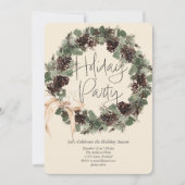 ボーホーなリボンの付いた天然の花輪のホリデーパーティー シーズンカード (正面)