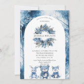 ボーホーな冬の森の動物 ベイビーシャワー 招待状 (正面)