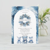 ボーホーな冬の森の動物 ベイビーシャワー 招待状 (スタンド正面)