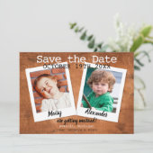 ボーホーな子供時代の写真でセーブ・ザ・デート ヴィンテージウッド 招待状 (スタンド正面)