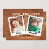 ボーホーな子供時代の写真でセーブ・ザ・デート ヴィンテージウッド 招待状 (正面/裏面)