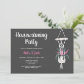 ボーホーな家の植物の花のグレーとピンクの新築祝い 招待状 (スタンド正面)