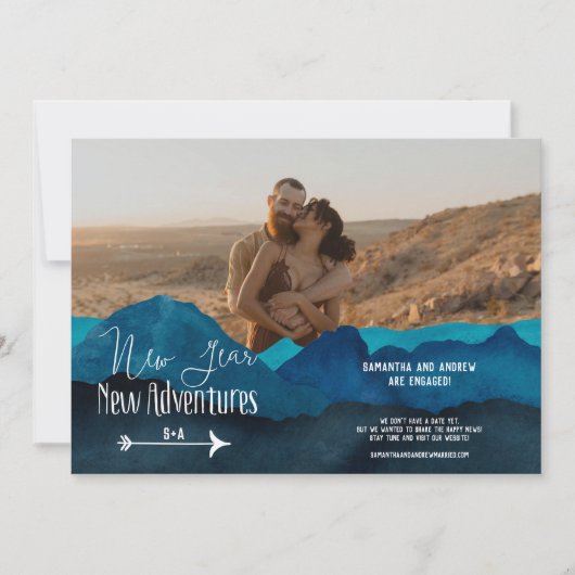ボーホーな山々での新年の新しい冒険へのエンゲージメント 案内状 (正面)