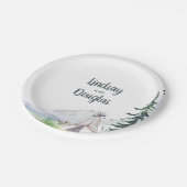 ボーホーな山岳 木のぬくもりの冒険ウェディング ペーパープレート (アングル)