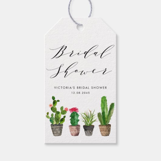ボーホーな植えられた多肉植物とサボテンの花嫁のシャワー ギフトタグ (正面)