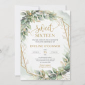 ボーホーな水彩グリーンのユーカリのスイート16 招待状 (正面)